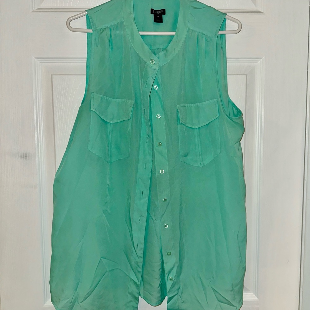 J. Crew Green Mandarin Collar Tank Top